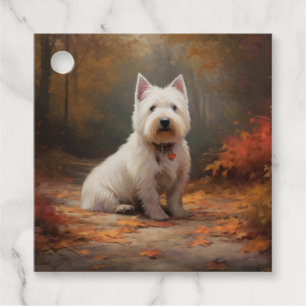 Étiquettes Cadeau West Highland White Terrier à l'automne Leaves aut