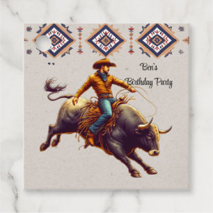Étiquettes Cadeau Western Cowboy Bull Rider Aztec fête d'anniversair