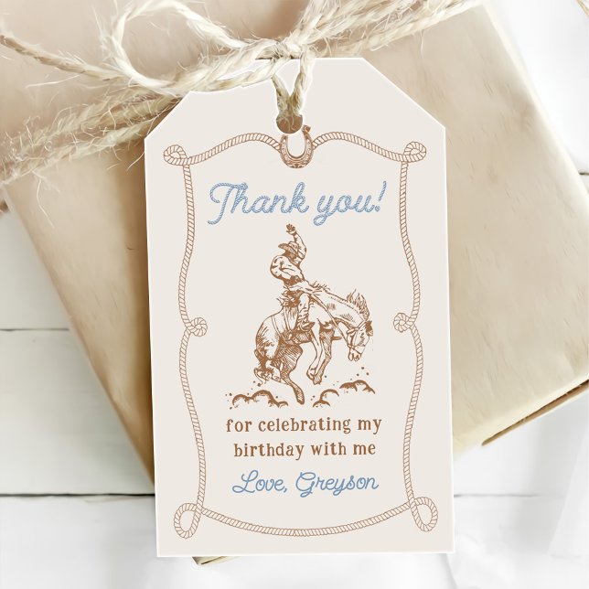 Étiquettes-cadeau Western Cowboy Premier Rodéo 1er Anniversaire (Créateur téléchargé)