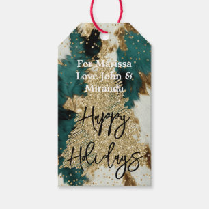 Étiquettes-cadeau Western Cowhide Green Gold Parties scintillant Tre