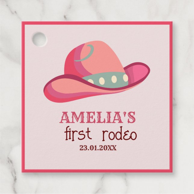 Étiquettes Cadeau Western First Rodeo Wild West Cowgirl 1er annivers (Devant)