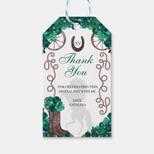 Étiquettes-cadeau Western Green Roses Ranchero Quinceanera Tags cade