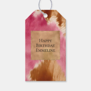 Étiquettes-cadeau Western Pink Cream Gold Brown Cowgirl Cowhide