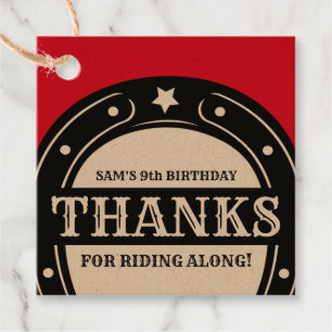 Étiquettes Cadeau Western Rodeo Horseshoe Merci d'anniversaire