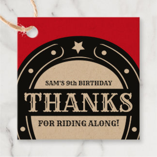 Étiquettes Cadeau Western Rodeo Horseshoe Merci d'anniversaire