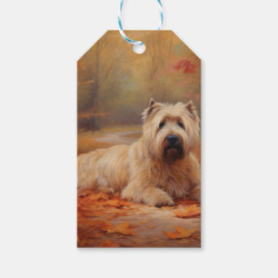 Étiquettes-cadeau Wheaten Terrier dans les feuilles d'automne automn