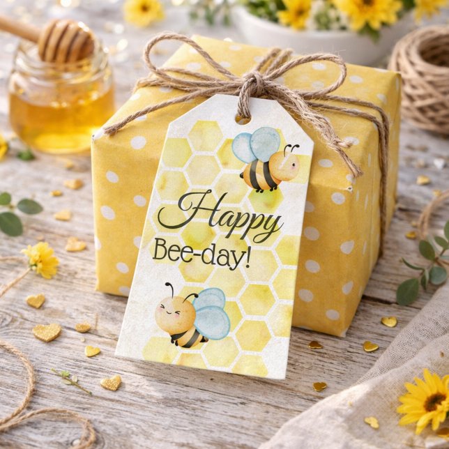 Étiquettes-cadeau Whimsical Bumblebee Birthday (Créateur téléchargé)