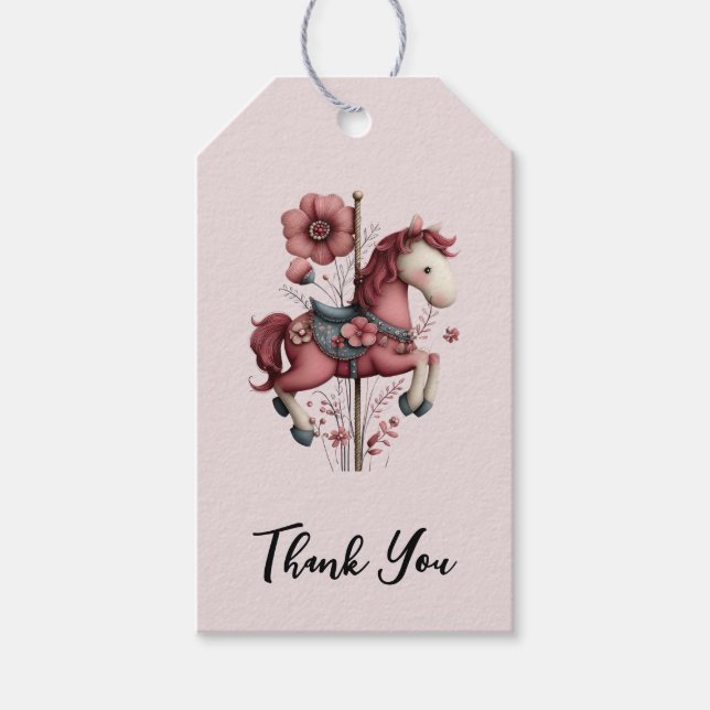 Étiquettes-cadeau Whimsical Carousel Horse Image Thank You (Devant)