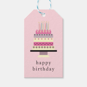 Étiquettes-cadeau Whimsical Cute Retro Girly rose gâteau d'anniversa