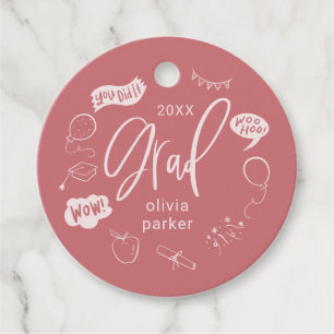 Étiquettes Cadeau Whimsical Doodle Grad Party Blush rose