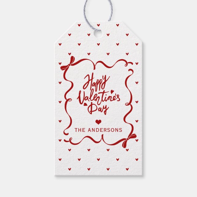 Étiquettes-cadeau Whimsical Hand Drawn Bow Happy Valentine's Day (Devant)