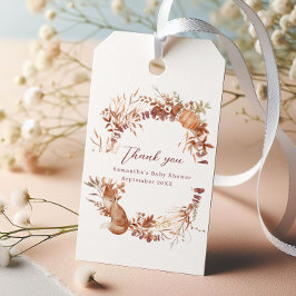 Étiquettes-cadeau Whimsical Renard d'automne Citrouille Merci Baby s