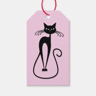 Étiquettes-cadeau Whimsical Skinny Chat noir rose