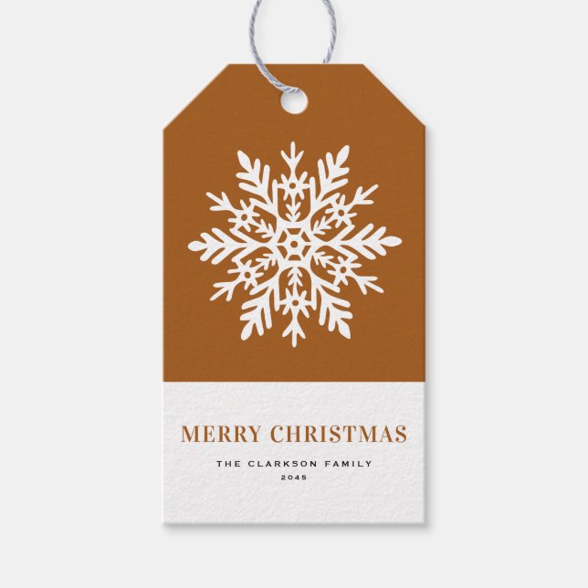Étiquettes-cadeau Whimsical White Snowflake Burnt Orange Christmas (Devant)