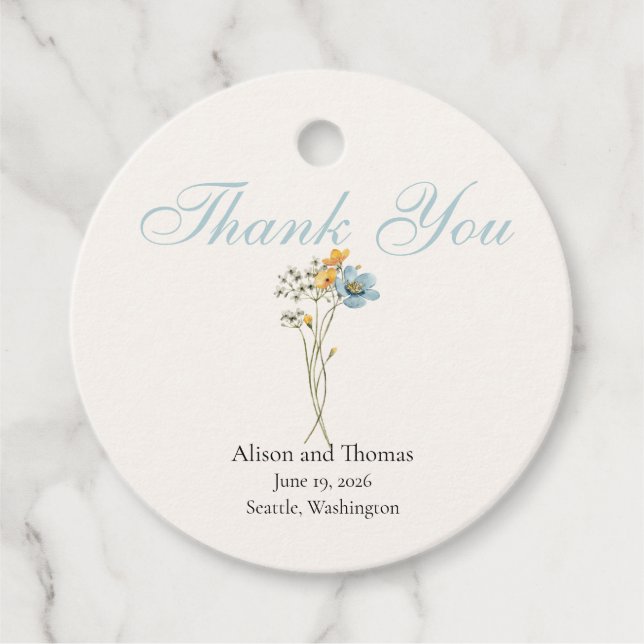Étiquettes Cadeau Whimsical Wildflowers Meadow Wedding  (Devant)