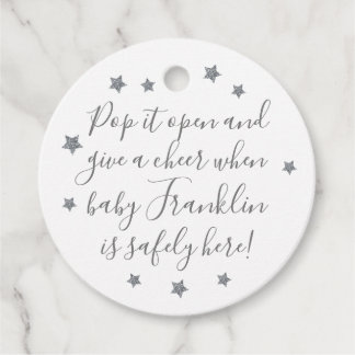 Étiquettes Cadeau Whit & Silver Boy Baby shower Champagne Favoriser