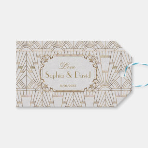 Étiquettes-cadeau White Gold Great Gatsby Art Déco Mariage des année