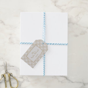 Étiquettes-cadeau White Great Gatsby Art Déco Gold Mariage