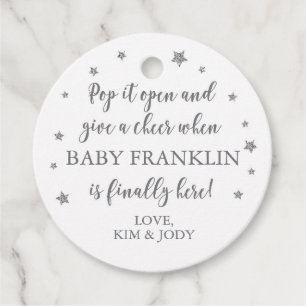 Étiquettes Cadeau White & Silver Stars Pop It Open Mini Champagne
