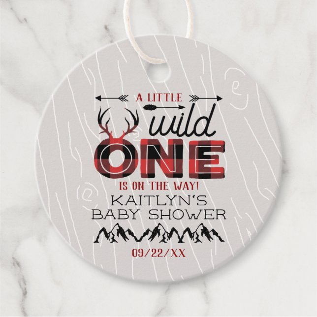 Étiquettes Cadeau Wild One Boys Rustic Plaid Baby shower de bûcheron (Devant)