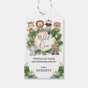 Étiquettes-cadeau Wild One Jungle Safari Animaux Tropical Birthday