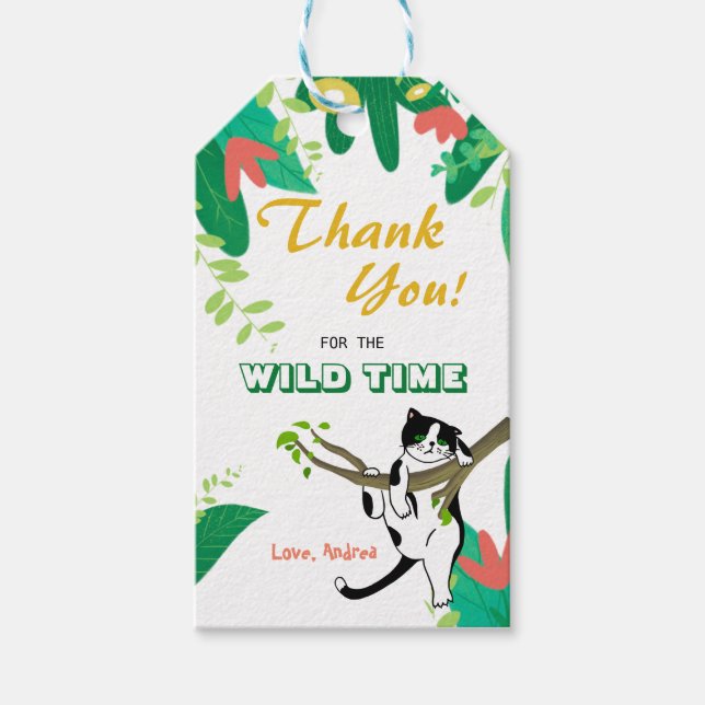 Étiquettes-cadeau Wild One Kitty Chat Kitten 1er Invitation annivers (Devant)