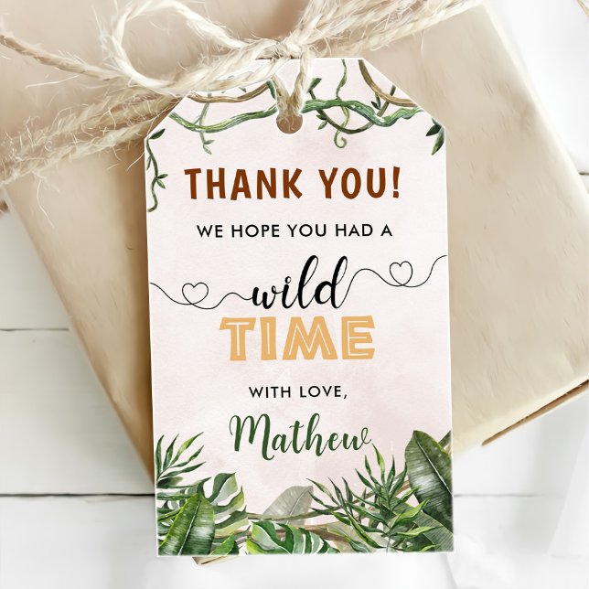 Étiquettes-cadeau Wild One Tropical Safari premier anniversaire (Créateur téléchargé)