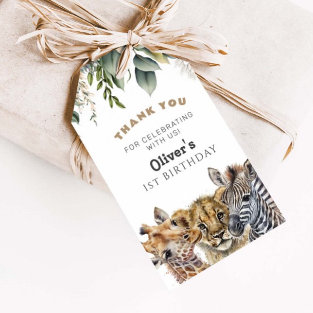 Étiquettes-cadeau Wild Un Anniversaire Garçon Safari Animaux Merci G (Créateur téléchargé)