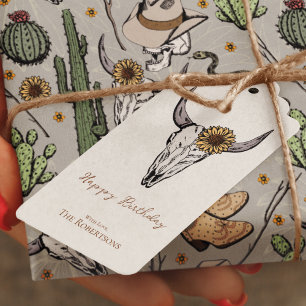 Étiquettes-cadeau Wild West Jappy Birthday Bull Skull