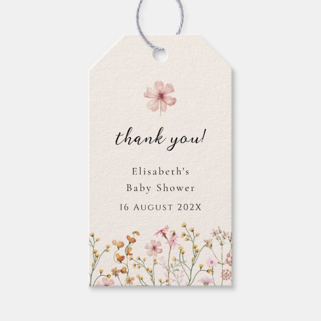 Étiquettes-cadeau Wildflower Boho Baby Shower (Devant)