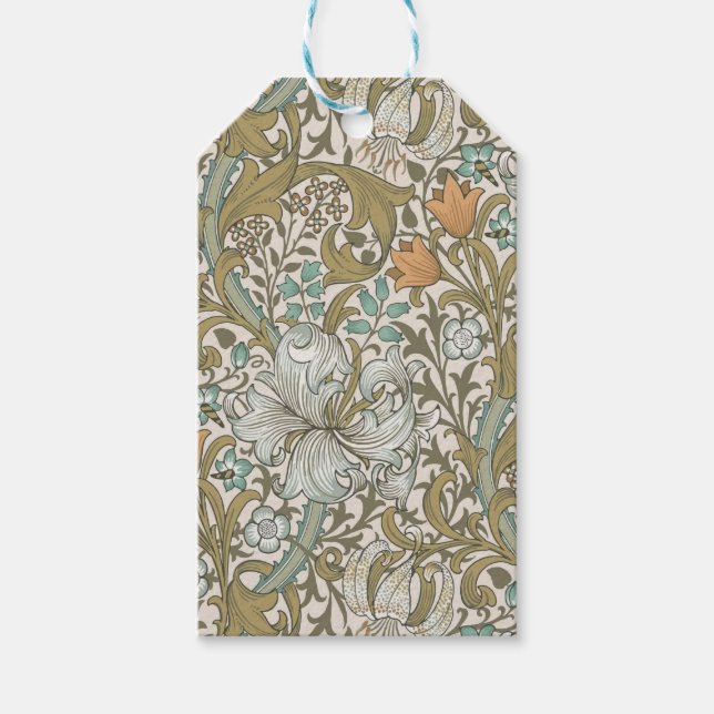 Étiquettes-cadeau William Morris Golden Lily Blue Gold Classic (Devant)