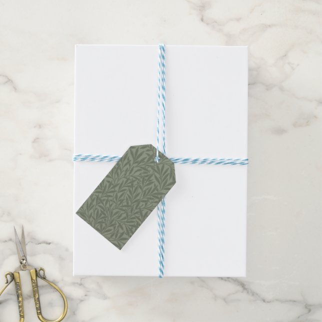 Étiquettes-cadeau William Morris Motif Saule Antique Vert Sauge (Avec de laficelle)
