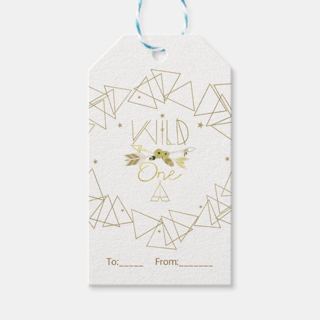 Étiquettes-cadeau WILONE Gold & White Boho 1er anniversaire N'IMPORT (Devant)