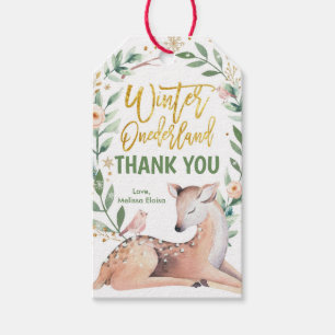 Étiquettes-cadeau Winter Onederland Gold Girl Cerf Anniversaire