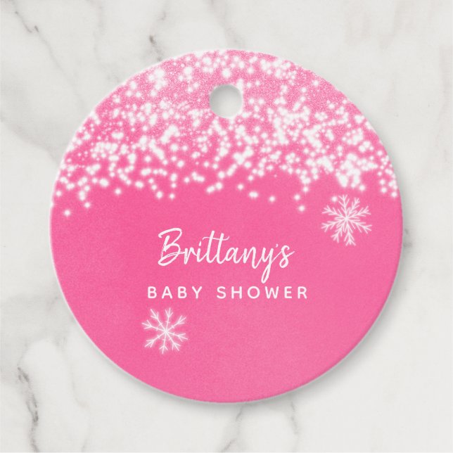 Étiquettes Cadeau Winter Wonderland Baby shower rose (Devant)