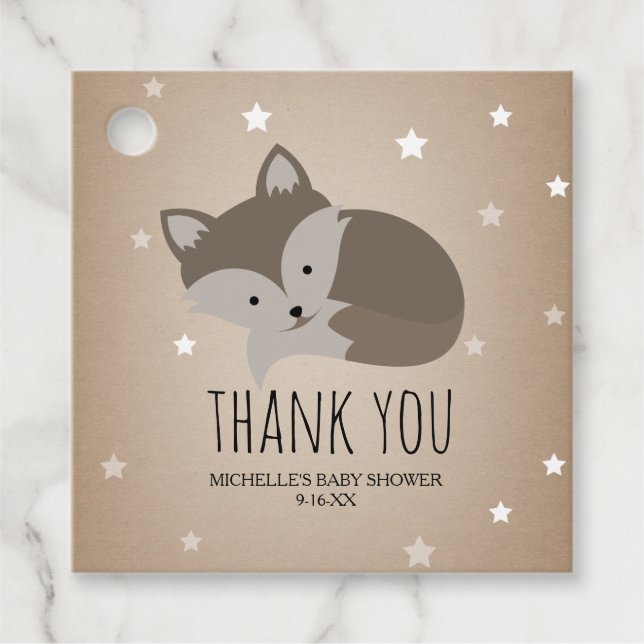 Étiquettes Cadeau Wolf Pup Cactus Desert Stars Baby shower (Devant)