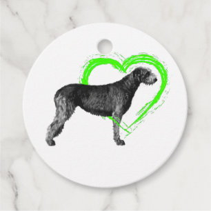 Étiquettes Cadeau Wolfhound Irlandais Noir Avec Coeur Vert Favoriser