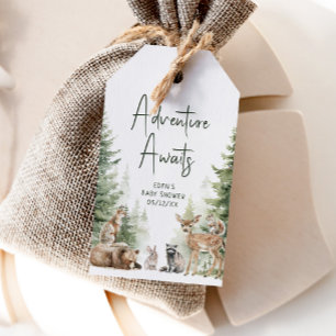 Étiquettes-cadeau Woodland Adventure Await Baby Shower Merci