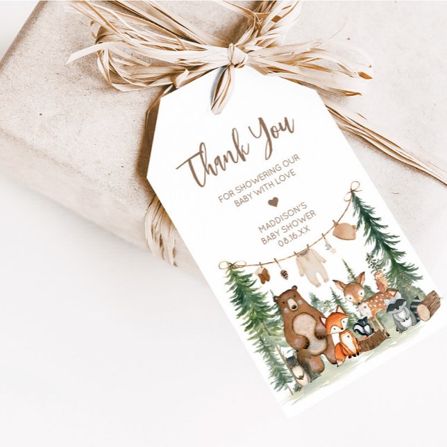 Étiquettes-cadeau Woodland Animals Adventure Await Favoriser les éti (Woodland Animals Adventure Awaits Rustic Baby Shower Favor Tags)