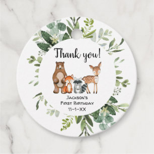 Étiquettes Cadeau Woodland forêt amis animaux anniversaire merci