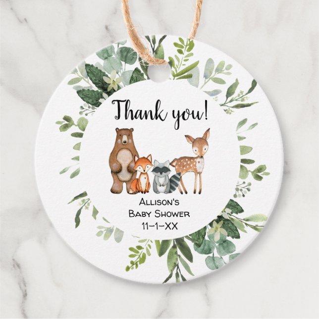 Étiquettes Cadeau Woodland forêt amis animaux merci (Devant)