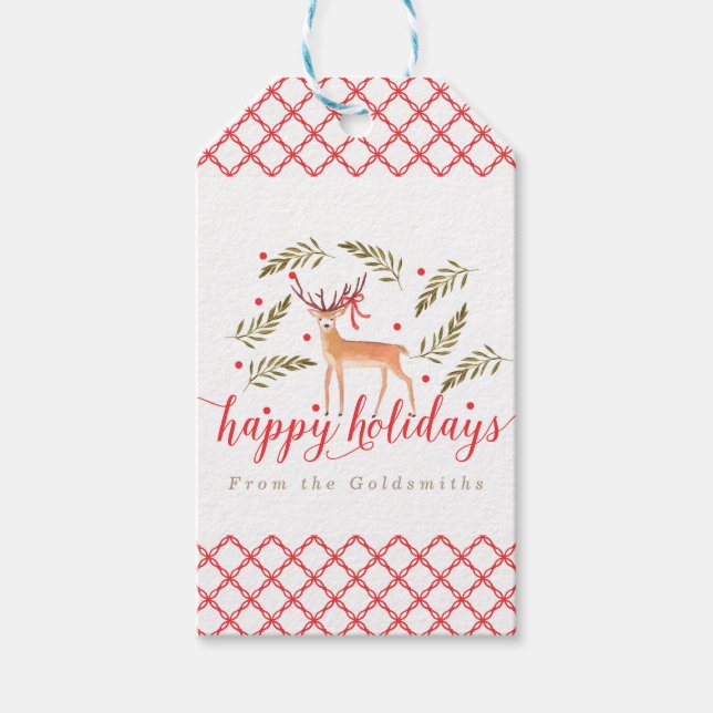 Étiquettes-cadeau Woodland Reindeer Joyeuses Vacances Personnalisées (Devant)