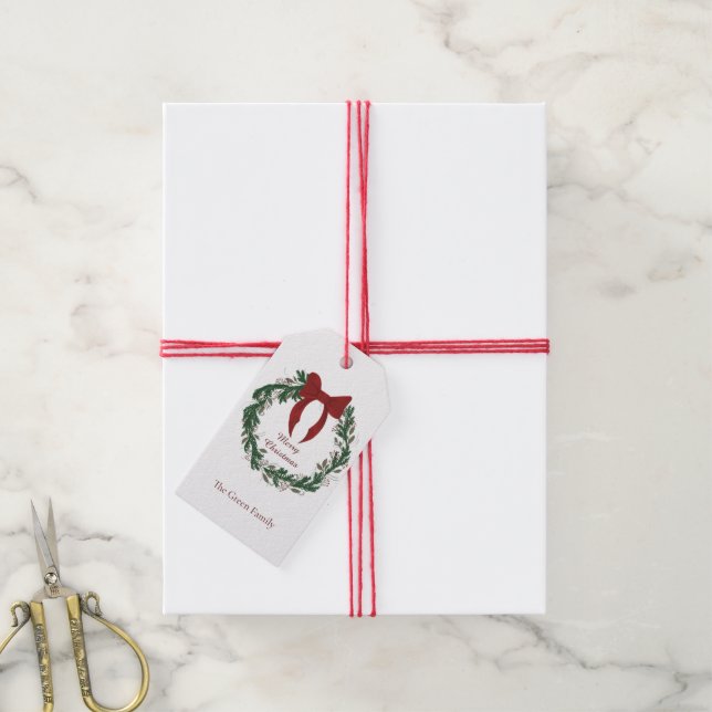 Étiquettes-cadeau Wreath de Noël (Avec de la ficelle)