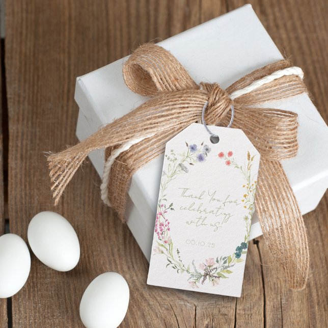 Étiquettes-cadeau Wreath Fleur sauvage aquarelle (Créateur téléchargé)