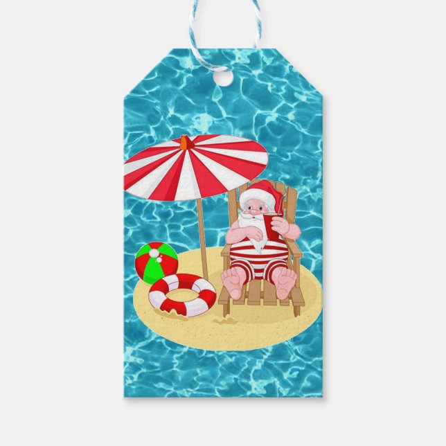 Étiquettes-cadeau xmas beach santa claus (Devant)