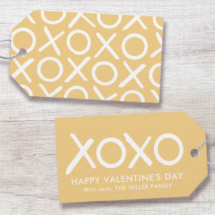 Étiquettes-cadeau XOXO Câlins et Bisous Jaune Bonne Saint-Valentin