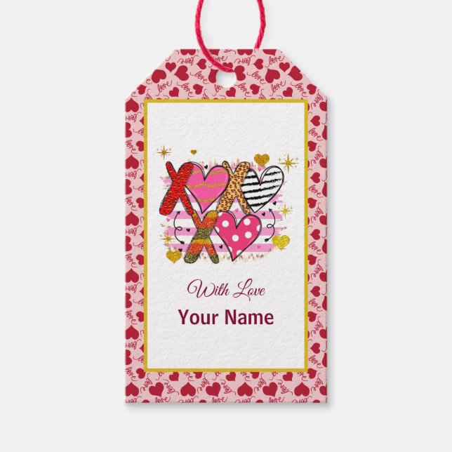 Étiquettes-cadeau XOXO Coeur mignonne et jouant (Devant)