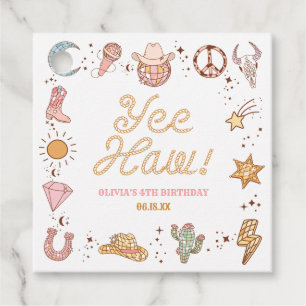 Étiquettes Cadeau Yee Haw ! Western Disco Cowgirl fête d'anniversair