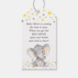 Étiquettes-cadeau Yellow Elephant bébé garçon douche Mini bouteille 