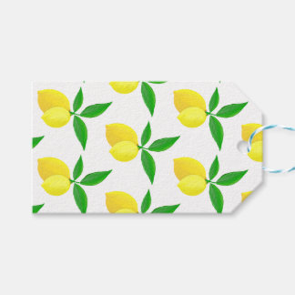 Étiquettes-cadeau Yellow Lemons Green Leaves White Background